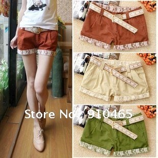 Free Shipping New arrivel Best Selling Women's Collorful Pencil shorts +Belt Hot Pant  Wholesale 1Pcs/Lot