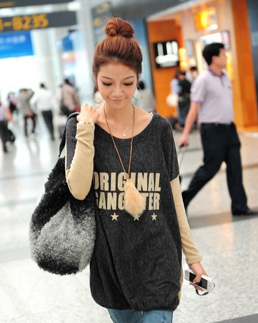 Free shipping new autumn bottoming Sweatshirts,lady's bat loss shirt with patchwork pattern