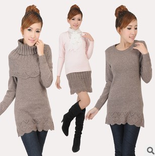 Free shipping new autumn winter falbala sweater with Scarve,lady's knitwear many color choose