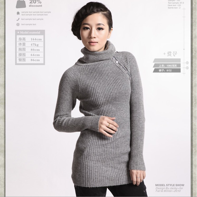 Free shipping new autumn winter slim long bottoming sweater,lady's knitwear with fastener