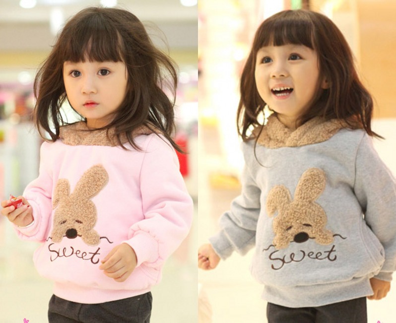 Free Shipping New Baby Girl Children's clothing autumn cartoon rabbit fur fluffy baby pullover sweatshirt