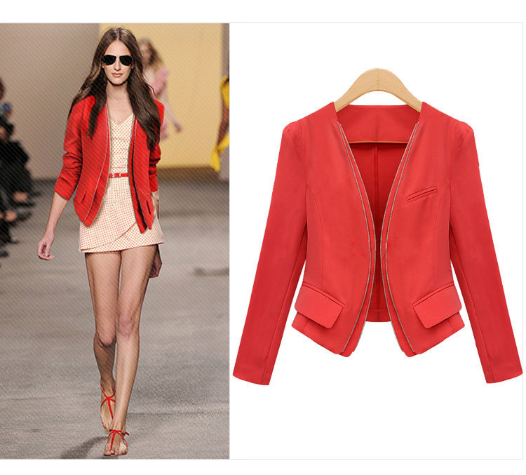 Free Shipping New Black Red Women Fashion Long Sleeve Slim Spring Coat  Short Blazer XS S M