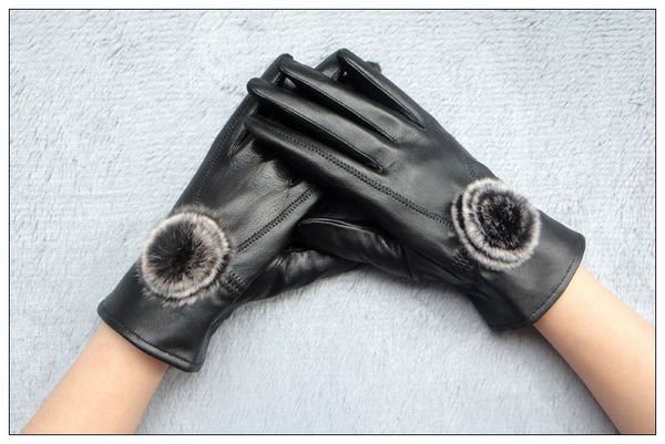 Free Shipping New Brand High Quality Warm Soft Lined Ladies Genuine Leather Gloves For Winter w0003