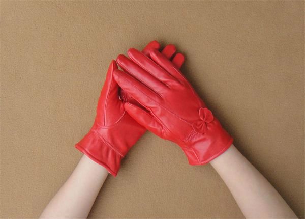Free Shipping New Brand High Quality Warm Soft Lined Ladies Genuine Leather Gloves For Winter w00061