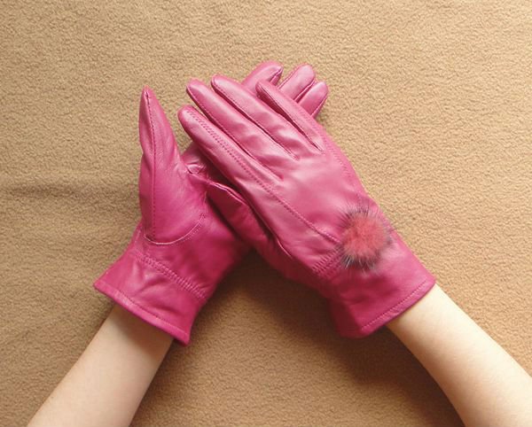 Free Shipping New Brand High Quality Warm Soft Lined Ladies Genuine Leather Gloves For Winter w00062
