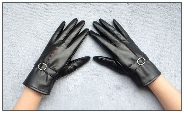 Free Shipping New Brand High Quality Warm Soft Lined Ladies Genuine Leather Gloves For Winter w0007