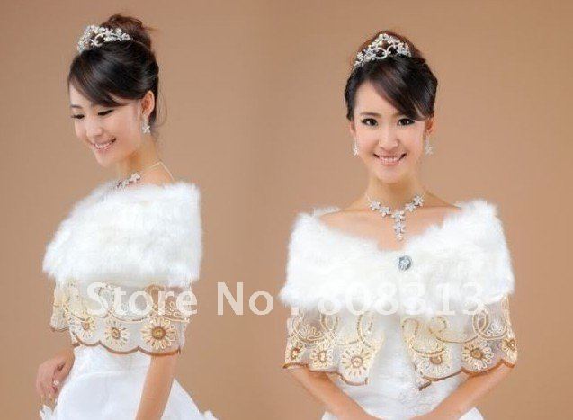 Free Shipping new bridal  fake fur  lace Wedding Jacket wrap shawl D20