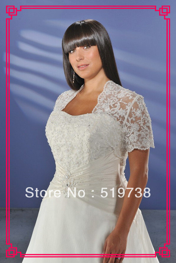 Free Shipping New Bridal White Shrug Wrap Party Cape Lace Beading Short Sleeve Plus Size Lace Wedding Jacket