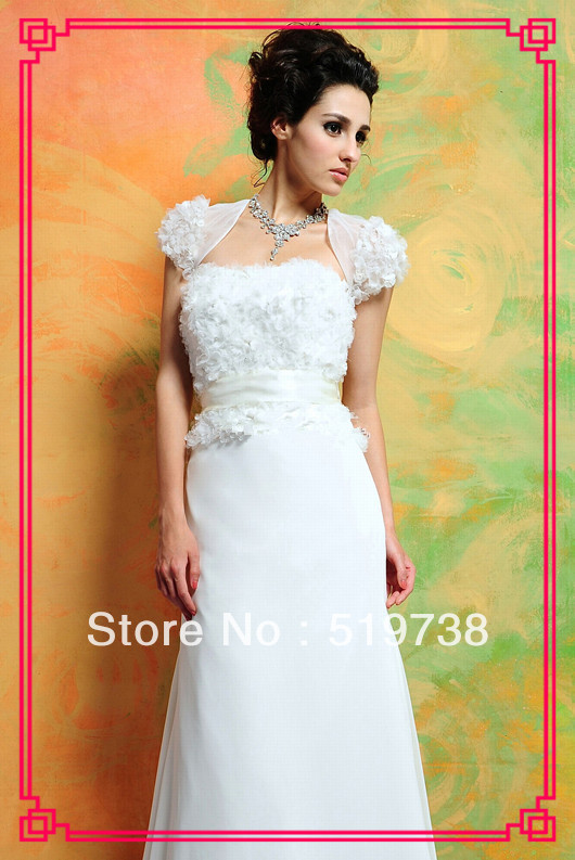 Free Shipping New Bridal White Shrug Wrap Party Cape Organza Cap sleeve Wedding Jacket