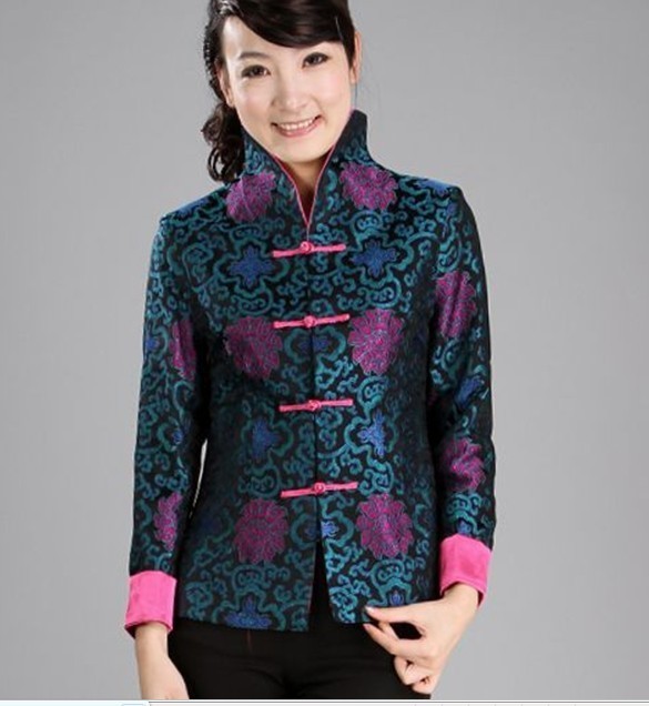 Free Shipping New Charming Chinese Women's silk jacket /coat Blue SZ S M L XL XXL XXXL WJ6660