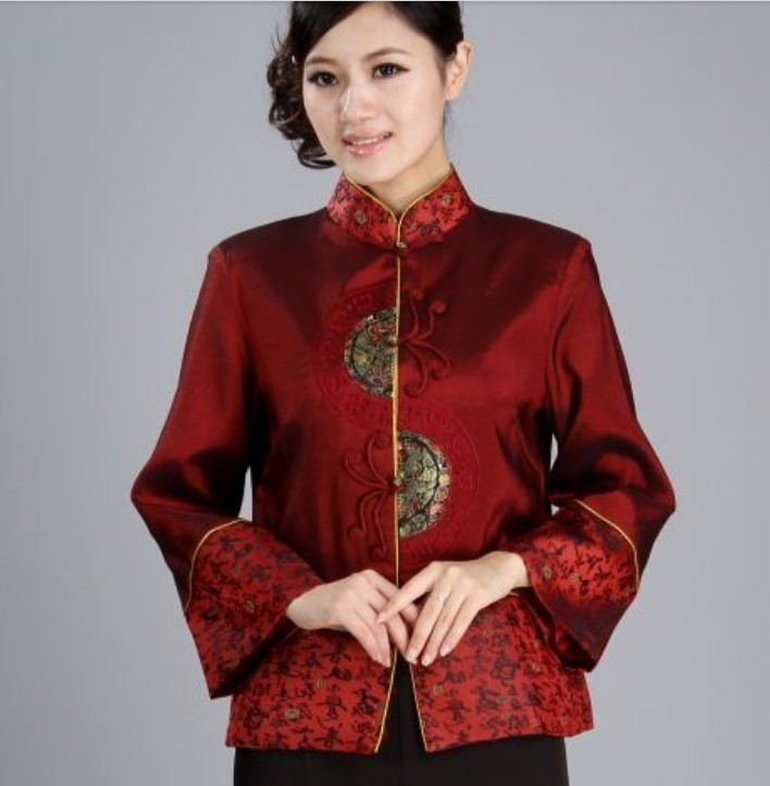 Free Shipping New Charming Chinese Women's silk jacket /coat Burgundy SZ S M L XL XXL XXXL WJ6645