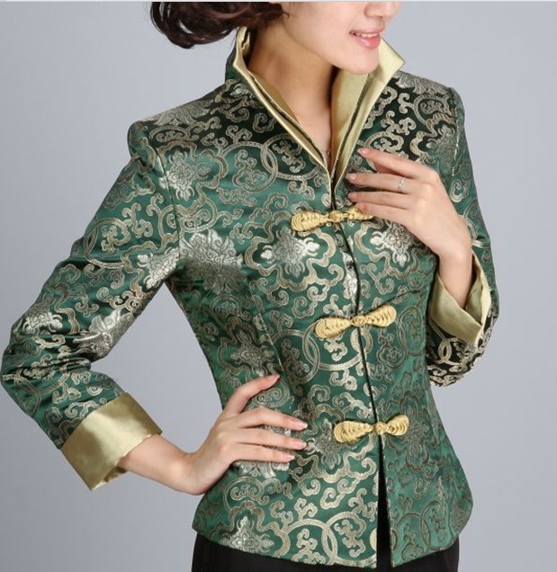 Free Shipping New Charming Chinese Women's silk jacket /coat Green SZ S M L XL XXL XXXL WJ6662