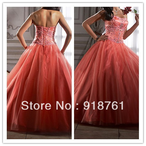 Free Shipping - New Cheap Strapless Long Watermelon Quinceanera Dress