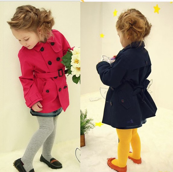 Free Shipping New Cherry pie autumn and winter female child medium-long trench double breasted trench outerwear sz62