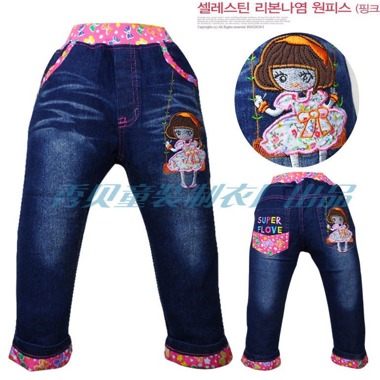 Free shipping NEW children's jeans(5pcs/1lot)100% cotton cartoon clothing girls jeans Mickey pattern children's clothing