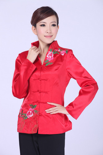 Free Shipping New Chinese Women's silk embroidery jacket /coat Red Sz S M L XL 2XL 3XL WJ6683