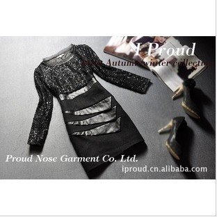 Free shipping new cloth sequins PU leather joining together cultivate one's morality dress