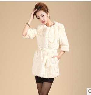 Free Shipping New Coat Women's Korean Style Outwear Belted Fur Rabbit Hair