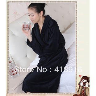 Free shipping New coral fleece black  Womens Mens Lounge Night-robe Pajamas Unisex Warm Soft Bath Robe Gown Sleepwear