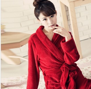 Free shipping New coral fleece red Womens Mens Lounge Night-robe Pajamas Unisex Warm Soft Bath Robe Gown Sleepwear