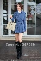 Free Shipping New Corea Womens Adorable Hooded Slim Fit Tunic Windbreaker Coat