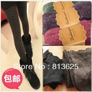 Free Shipping New Cotton Wool Mix Fiber Leggings Dot Thermal Ankle Stocking Women Winter Warm Footless Tights Pants