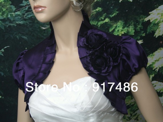 Free Shipping New Design Cap Sleeves Taffeta Bridal/Wedding Jacket/Wrap With Flowers MKS001 Wholesale/Retail