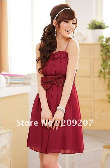 Free Shipping! New dress evening dress casual dress chiffon red bow wholesale and retail
