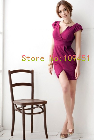 Free shipping New European flavor simple sexy Breast and Y neck to waist small bag sleeve dress