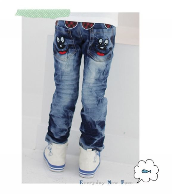 Free shipping New  Fashion 2012 Bear  Autumn Sping  Boy Girl Jeans  Blue  5pc/lot