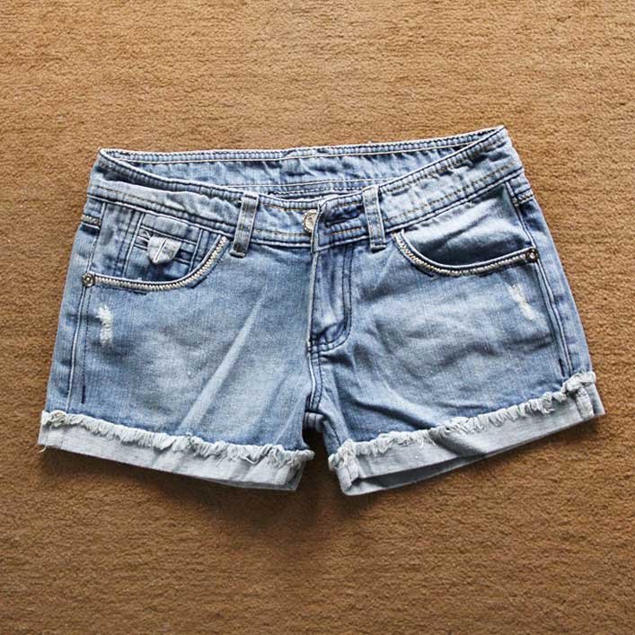 Free Shipping New Fashion 2012 Summer Korean Clothing Women's High Quality denim shorts Beaded Light color Hot Pants Shorts