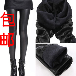 Free shipping new fashion 2012 winter women's plus velvet thickening leather pants women's slim PU legging thermal trousers
