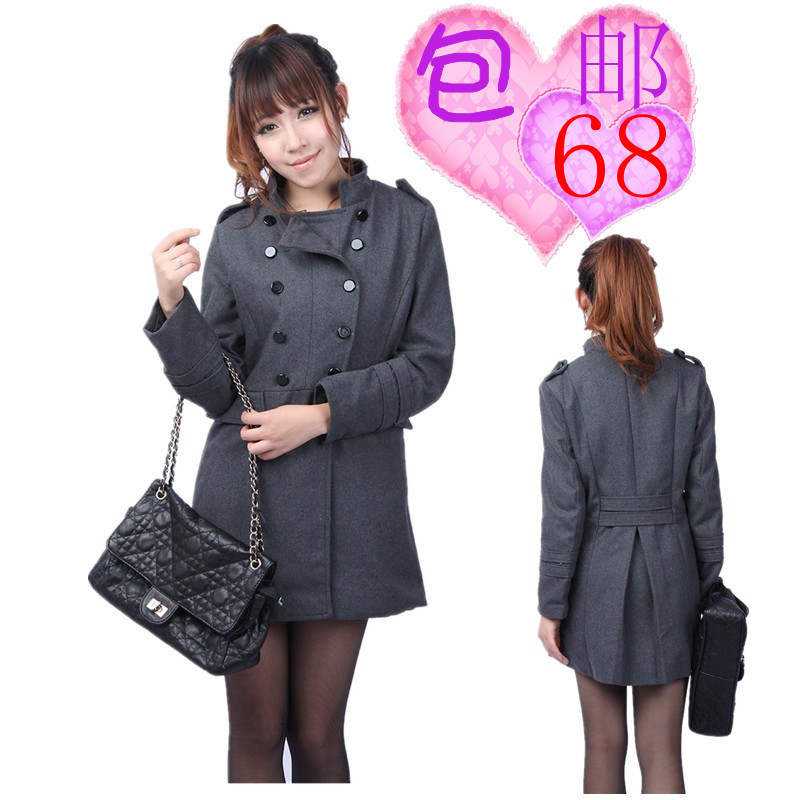 Free shipping new fashion 2012 women's wool coat medium-long women's slim double breasted wool trench outerwear