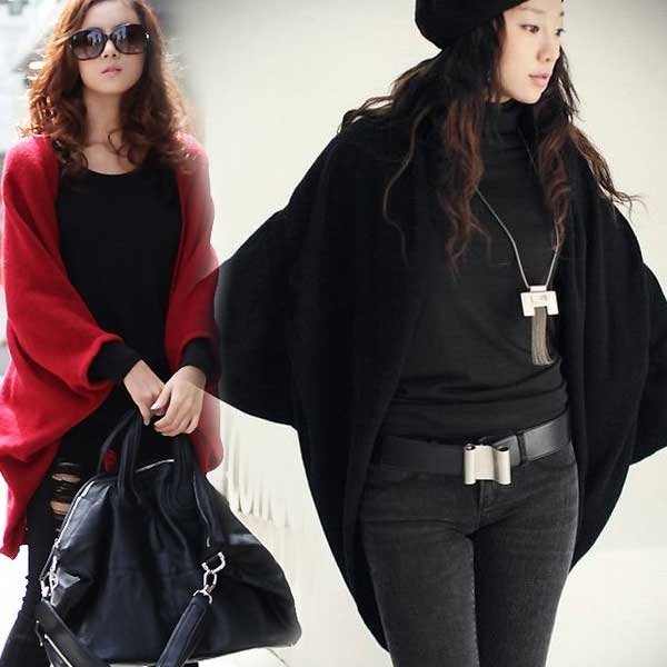 Free Shipping New Fashion 2013 Autumn winter Leisure suit Casual dress Bat loose sweater black sweater shawl sweater Cardigan