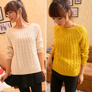 Free Shipping New Fashion 2013 Autumn winter style sweet solid o-neck loose small twist pullover for women female sweater uc3