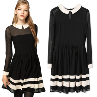 Free Shipping New Fashion 2013 dress european Navy style evening black dresses casual summer spring dress for women clothing