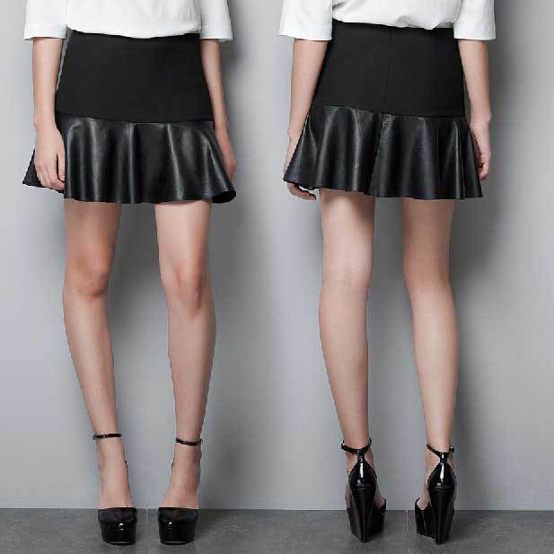 Free Shipping New Fashion 2013 european style for women clothing Spring skirt casual black Leather
