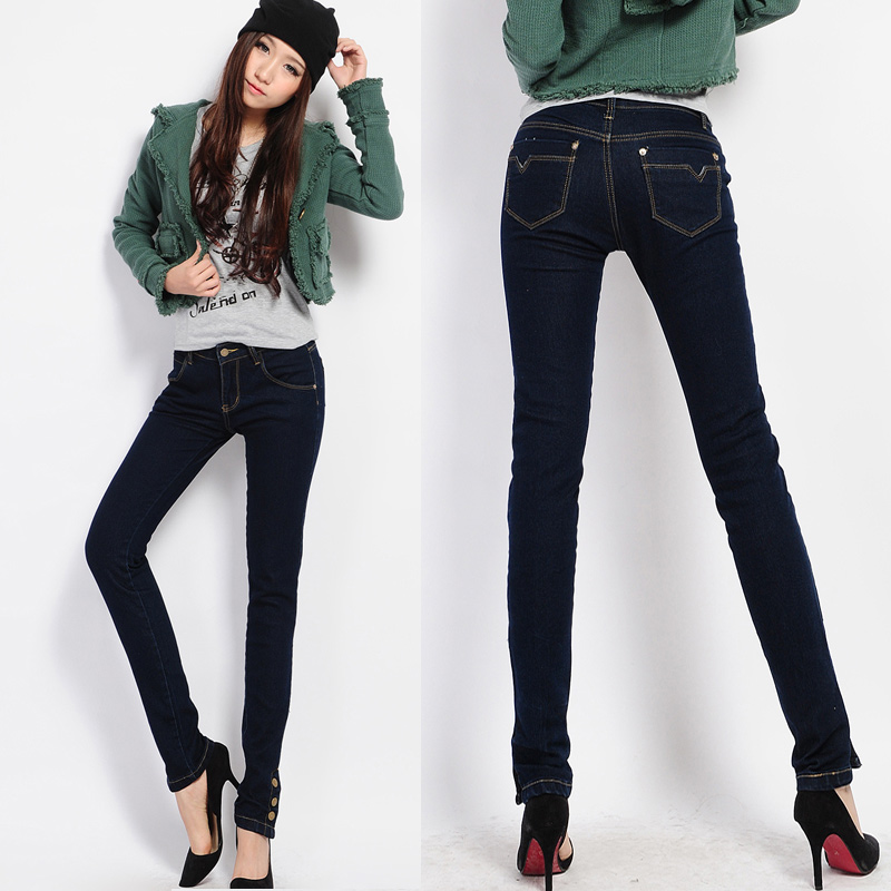 Free Shipping New Fashion 2013 spring breasted trousers elastic tight pencil pants jeans pants h901
