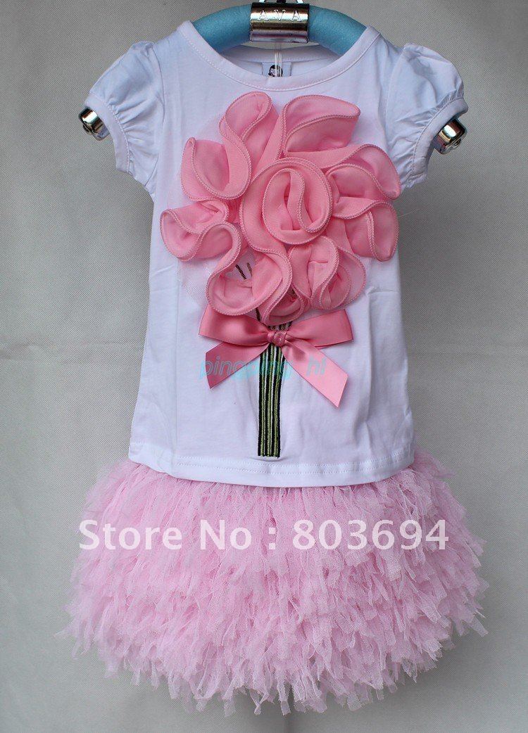 free shipping New fashion B2W2 design children summer clothing set baby girl short sleeve t-shirt+skirt . 5sets/lot -*-*