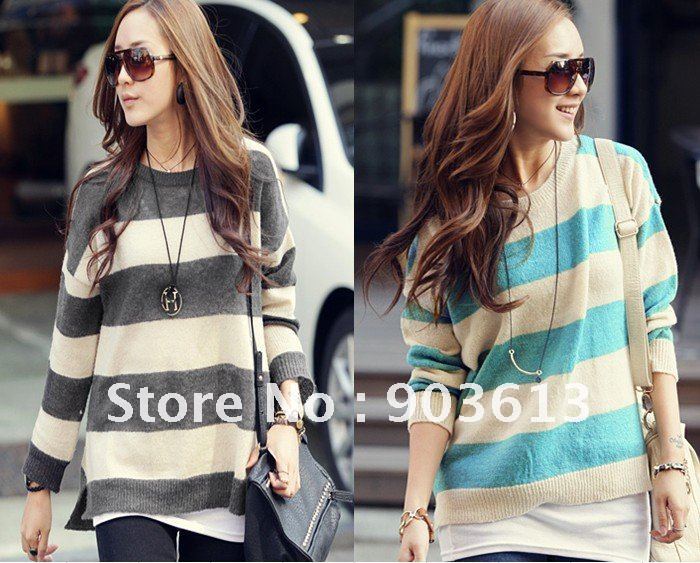 free shipping new fashion brief sweet stripe 0-neck long sleeve pullovers knitwear sweater