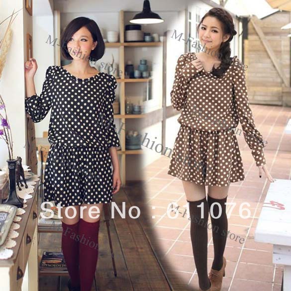 Free shipping New Fashion dot Ladies Romper Suit Cat Suit Long Sleeve Jumpsuits Black/ Khaki 9186