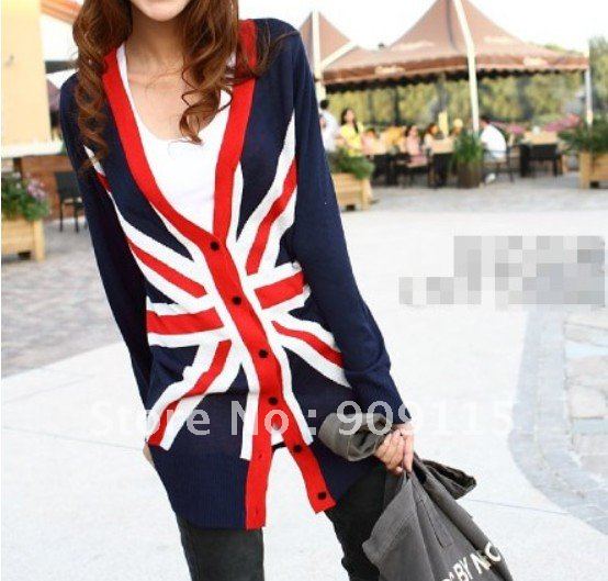 free shipping!!new Fashion England Flag Dolman Sleeve sweater Cardigan coat
