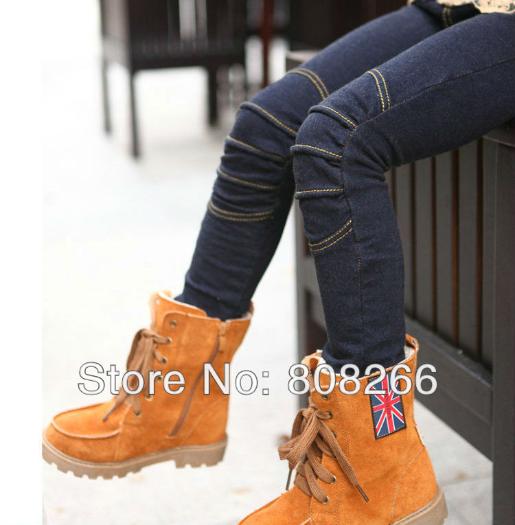 free shipping new fashion fleece warm winter girls jeans pencil girls trousers 5pcs/lot