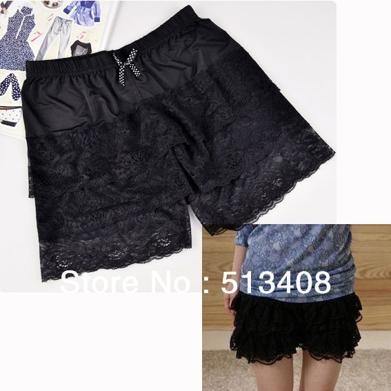 Free Shipping New Fashion Lace Tiered Short Skirt Under Safety Pants Shorts Black and White