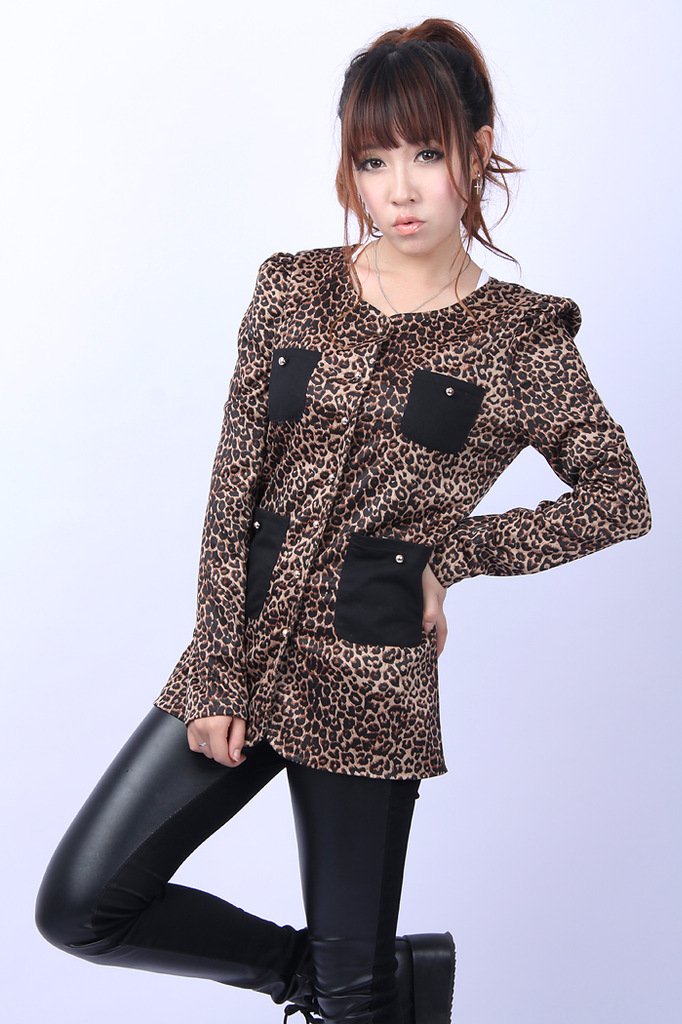 Free shipping New Fashion Leopard Full Sleeve Casual Coat JC0636