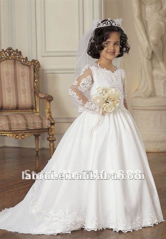 Free Shipping new fashion long sleeve lace kids wedding dresses