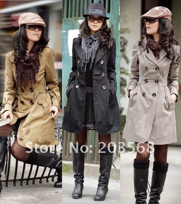free shipping New Fashion Outwear OL style Womens Ladies Slim Fit Trench Double Breasted Overcoat