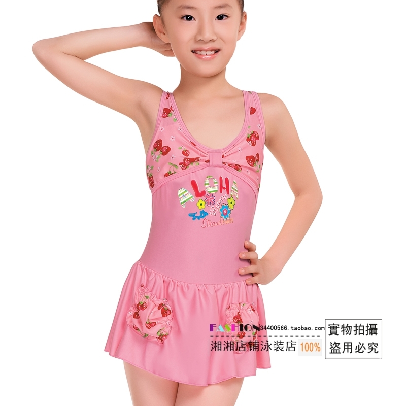 Free shipping new fashion Pink shoulder strap female child swimwear one-piece dress child swimwear girl swimsuit hot springs