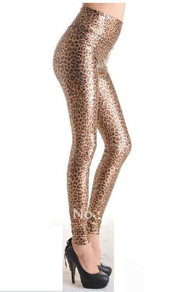 free shipping! new fashion sexy womens leopard printed high waist slim leather leggings tights panties 9541