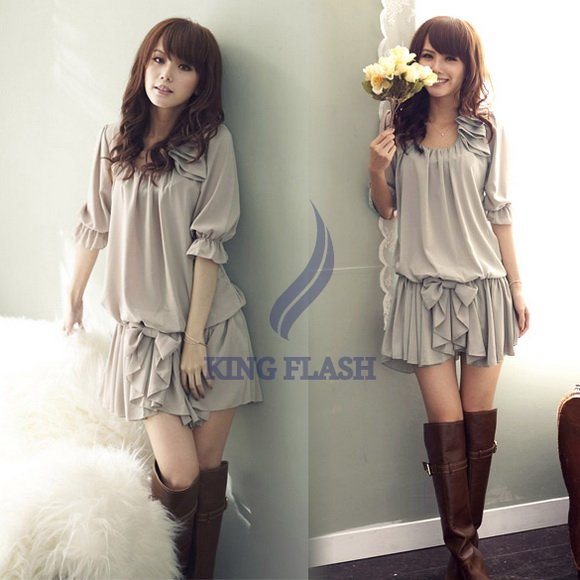 Free Shipping New Fashion Spring and Summer Womens' Chiffon Ruffle Bowknot Skirts Mini dress